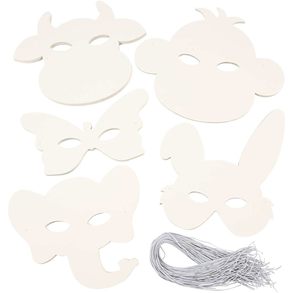 Dierenmaskers, H: 13-24 cm, B: 20-28 cm, 230 gr, wit, 100 stuk/ 1 doos