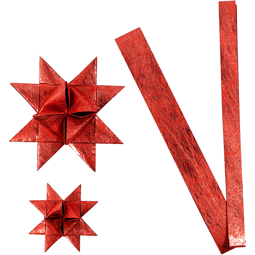 Papieren vlechtstroken, L: 44+78 cm, d: 6,5+11,5 cm, B: 15+25 mm, rood, 32 stroken/ 1 doos