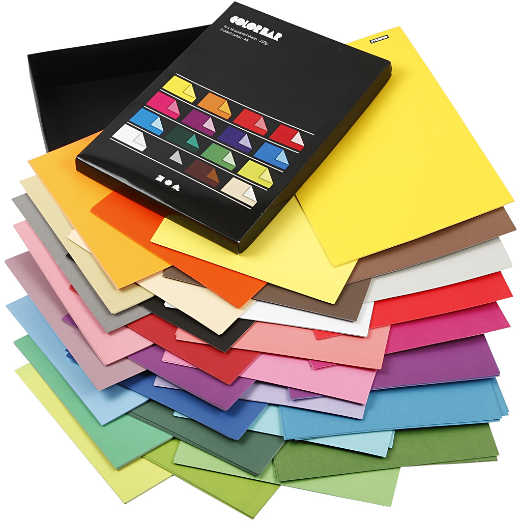 Color Bar karton, A4, 210x297 mm, 250 gr, diverse kleuren, 16x10 vel/ 1 doos