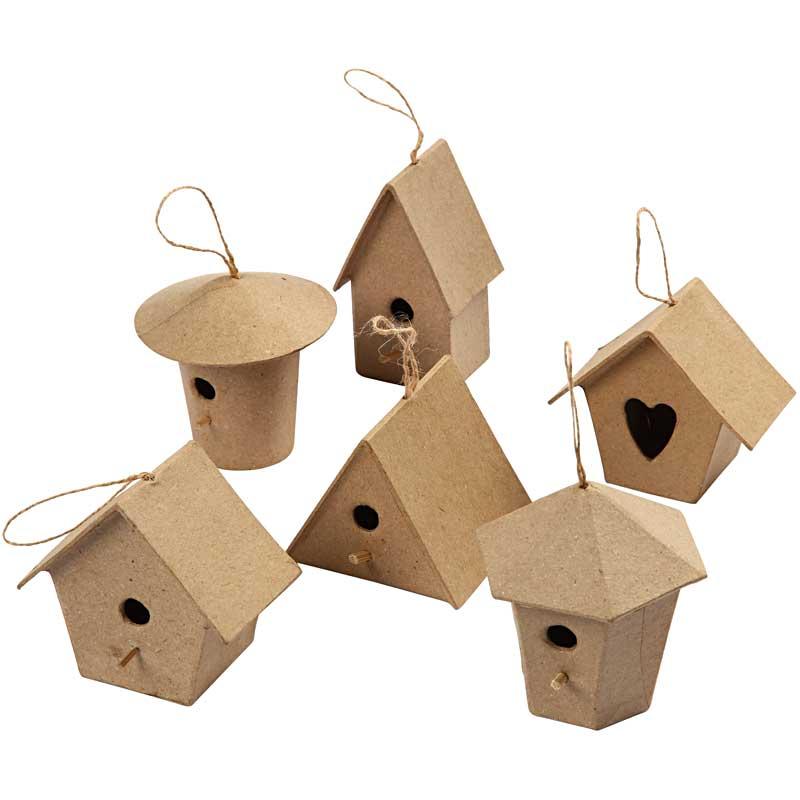 Mini vogelhuisjes, H: 7 cm, 6 stuk/ 1 doos