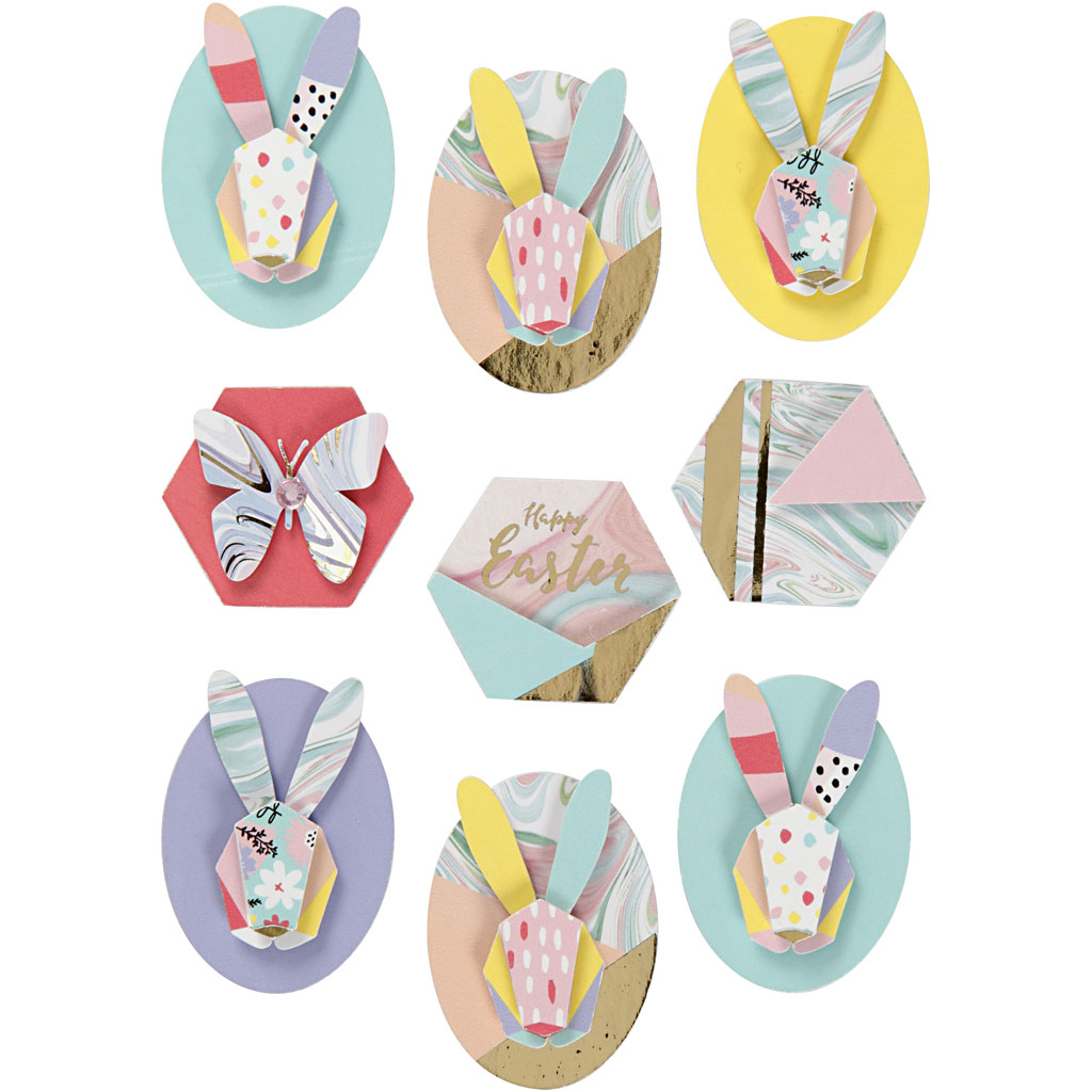 3D stickers h: 30-45 mm b: 32-35 mm konijnen 9stuks dikte 7