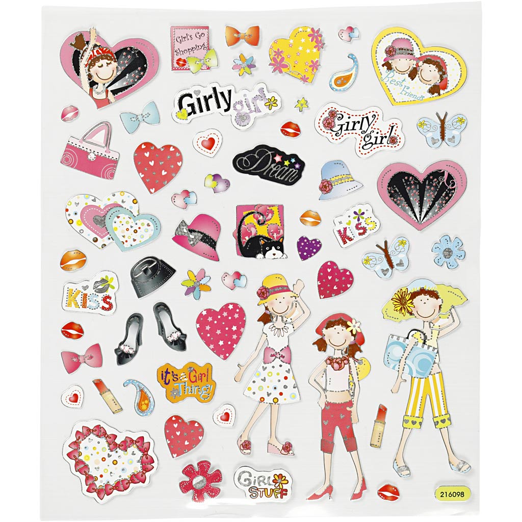 Stickers, meidendingen, 15x16,5 cm, 1 vel