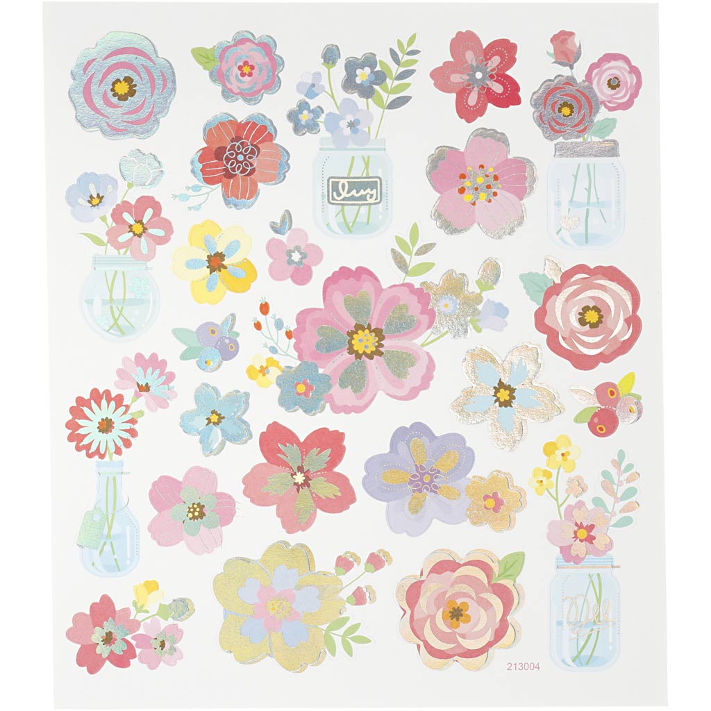 Stickers, lente bloemen, 15x16,5 cm, 1 vel