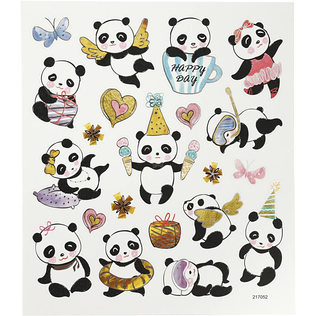 Stickers, panda's, 15x16,5 cm, 1 vel