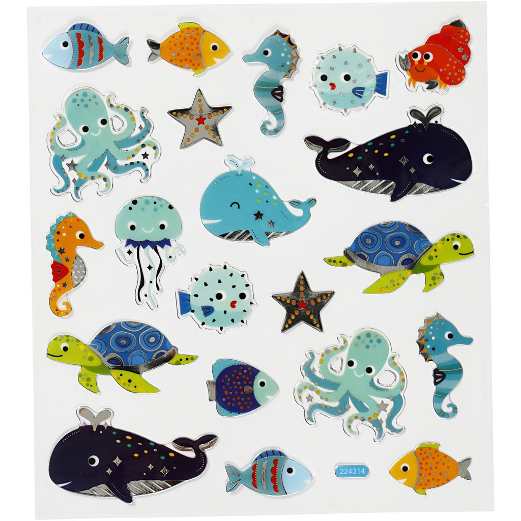 Stickers, zeedieren, 15x16,5 cm, 1 vel
