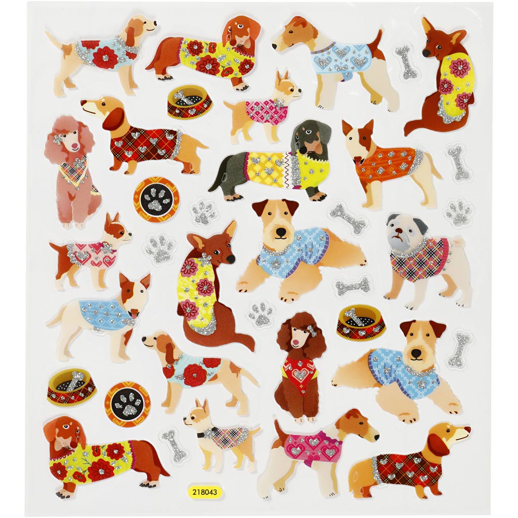 Stickers, honden, 15x16,5 cm, 1 vel