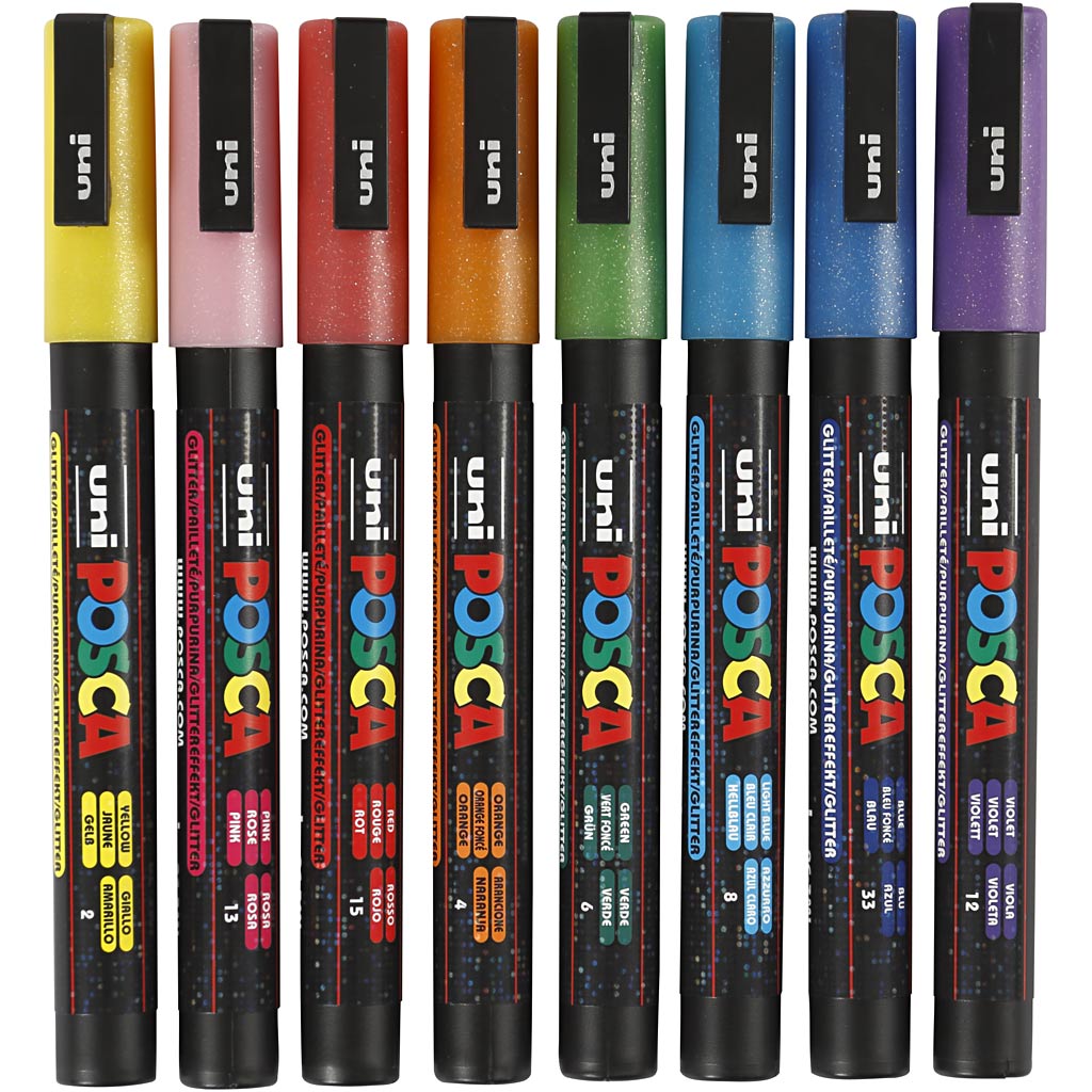 Posca - PC3M - Fine Tip Pen - Sparkling Colors, 8 pc