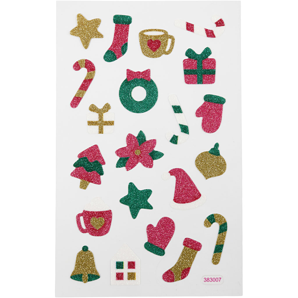 Glitter stickers, Kerst, 10x16 cm, 1 vel