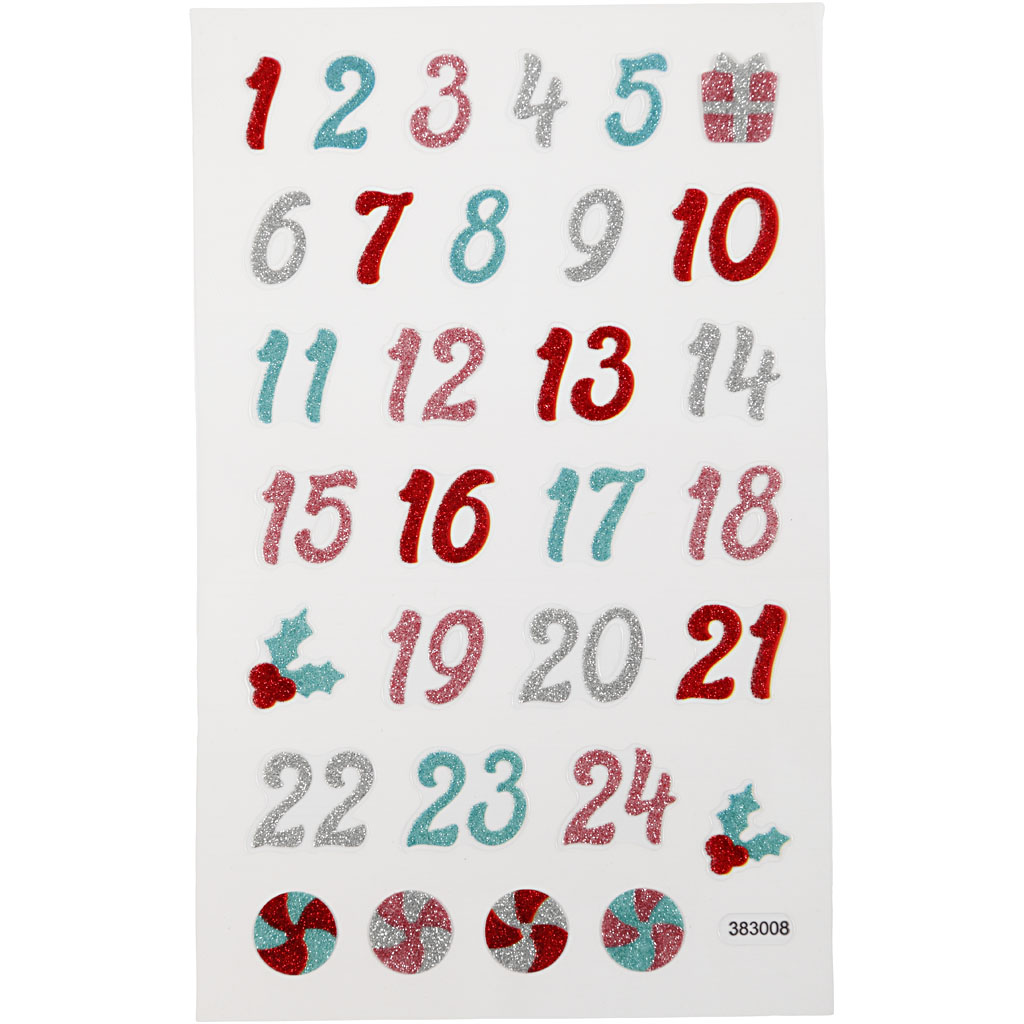 Glitter stickers, advent cijfers, 10x16 cm, 1 vel