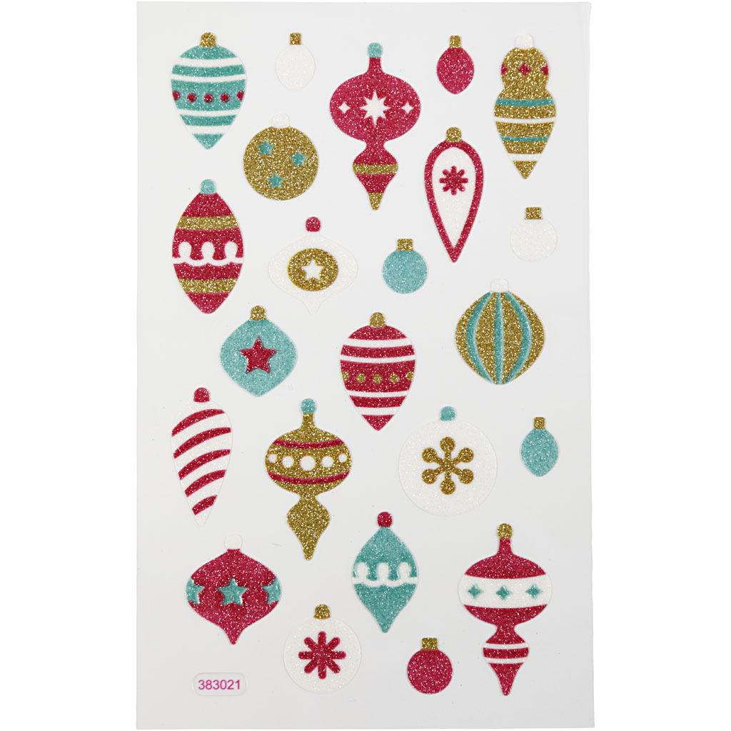 Glitter stickers, kerstballen, 10x16 cm, 1 vel