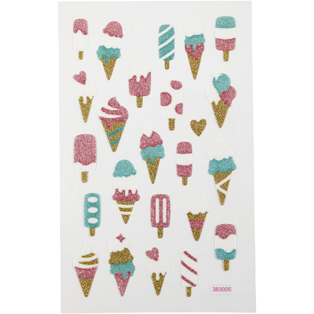 Glitter stickers, ijsjes, 10x16 cm, 1 vel