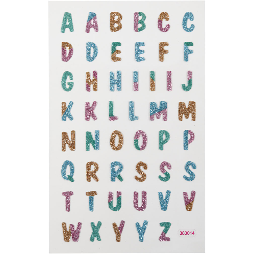 Glitter stickers, letters, 10x16 cm, 1 vel