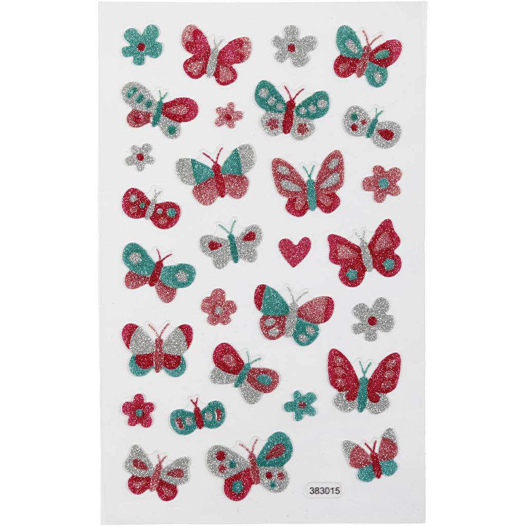 Glitter stickers, vlinders, 10x16 cm, 1 vel