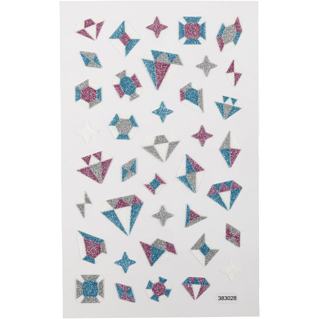 Glitter stickers, diamanten, 10x16 cm, 1 vel