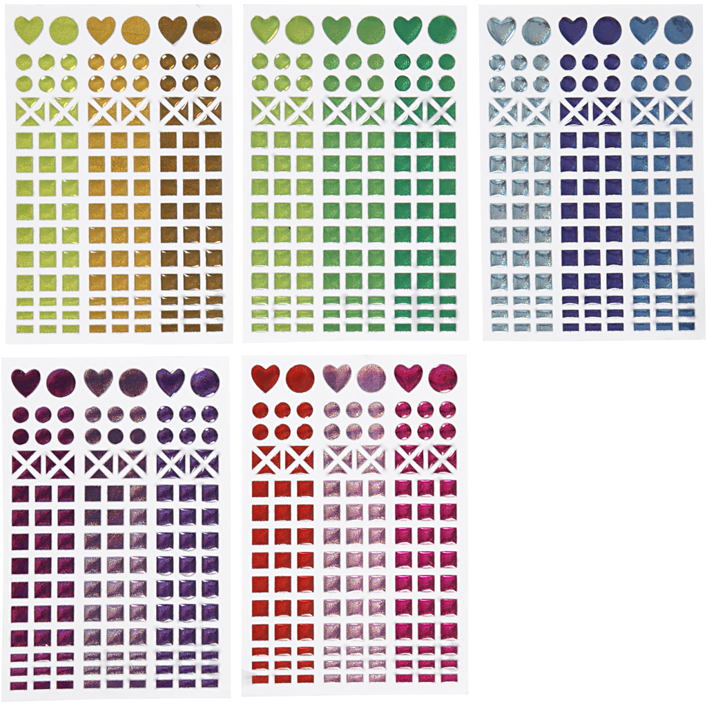 Mozaiek stickers, d 8-14 mm, 11x16,5 cm, diverse kleuren, 10 vel/ 1 doos