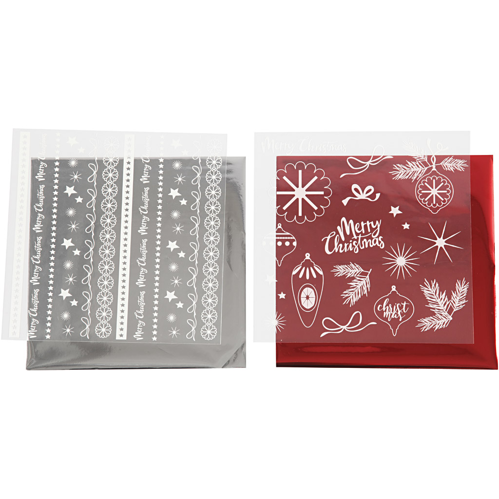 Billede af Dekorationsfolie og design limark, magisk jul, 15x15 cm, rød, sølv, 2x2 ark/ 1 pk.
