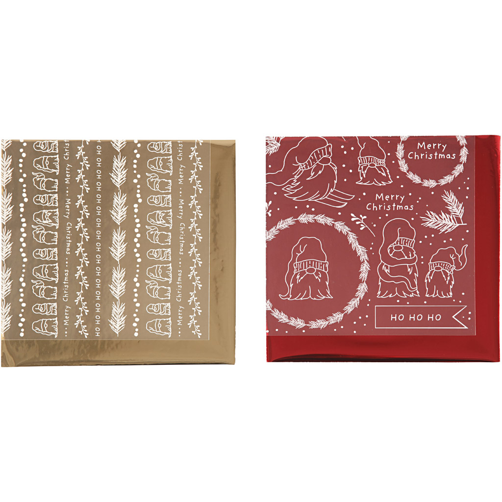 Dekorationsfolie og design limark, Traditionel jul, 15x15 cm, guld, rød, 2x2 ark/ 1 pk.