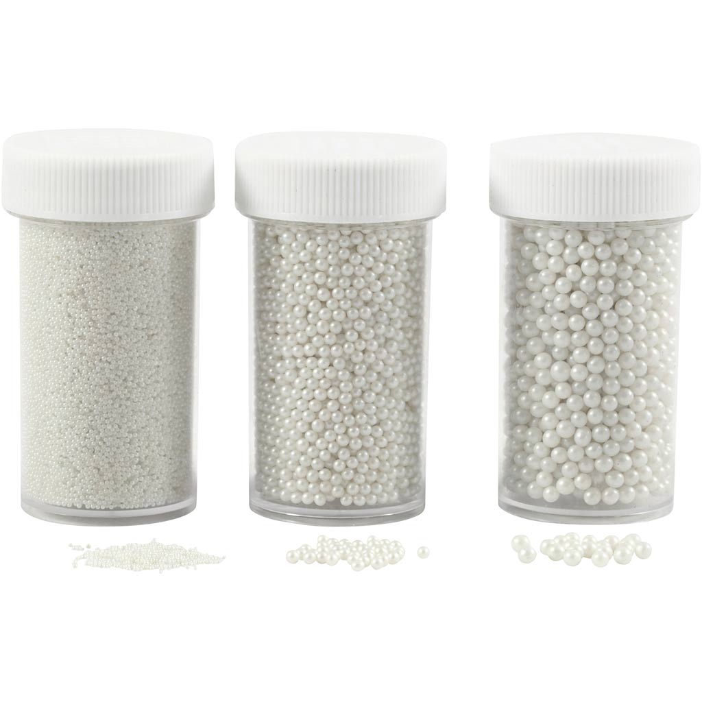 Mini glaskugler , str. 0,6-0,8+1,5-2+3 mm, perlemor, 3x45 g/ 1 pk.