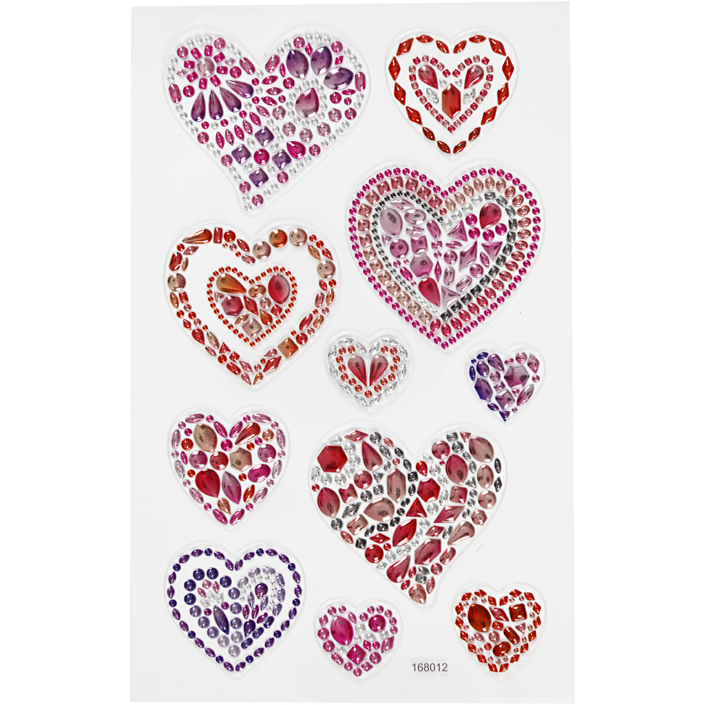 Diamond stickers, harten, 10x16 cm, 1 vel