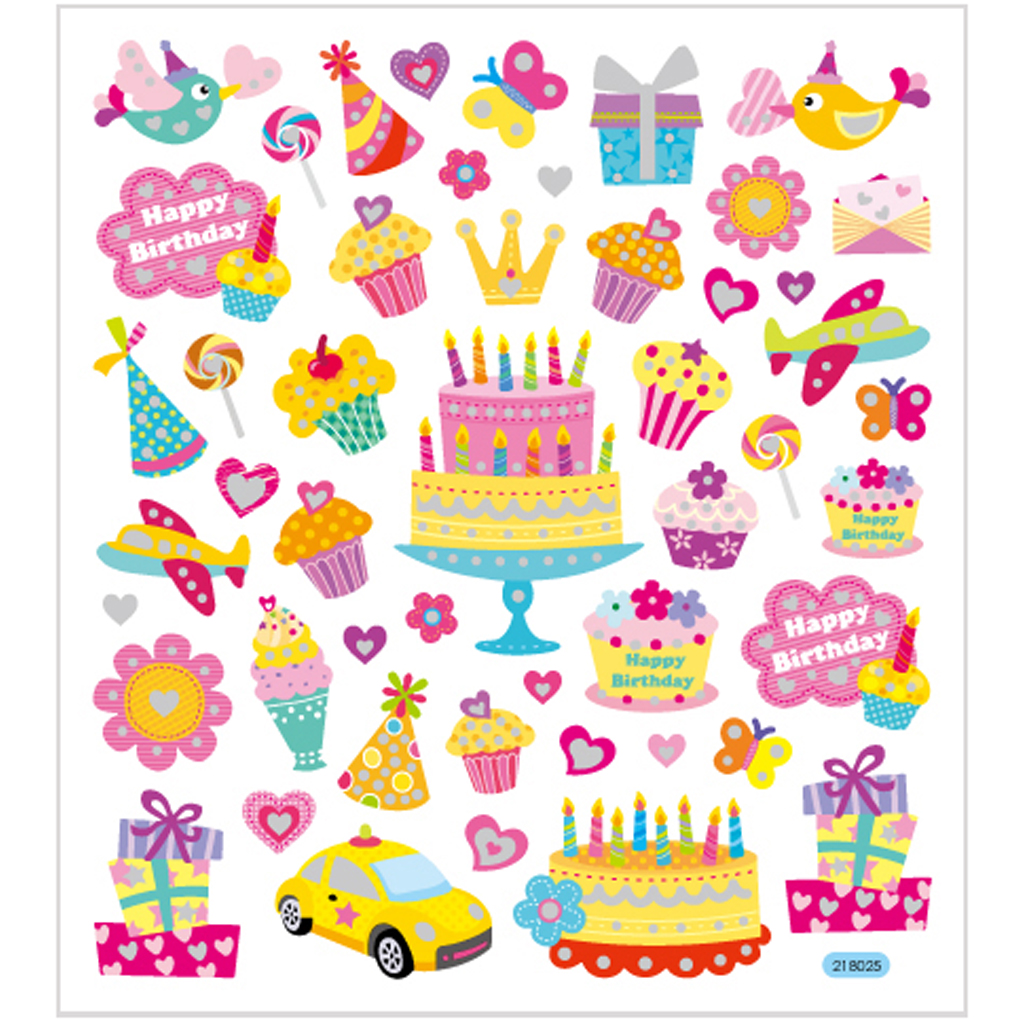 Stickers, verjaardag, 15x16,5 cm, 1 vel