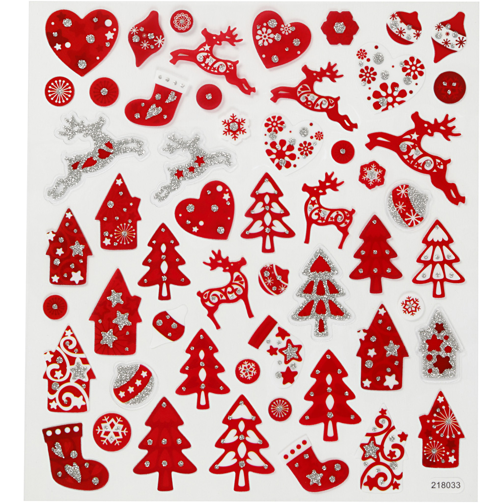 Stickers, rode en witte kerst, 15x16,5 cm, 1 vel