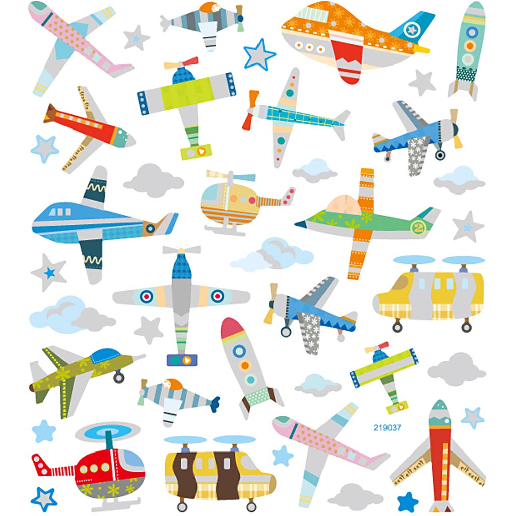Stickers, vliegtuigen en helicopters, 15x16,5 cm, 1 vel