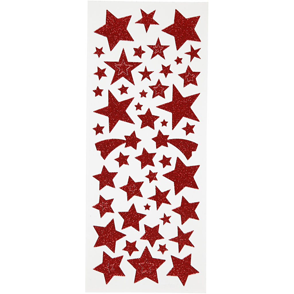 Glitterstickers, sterren, 10x24 cm, rood, 2 vel/ 1 doos