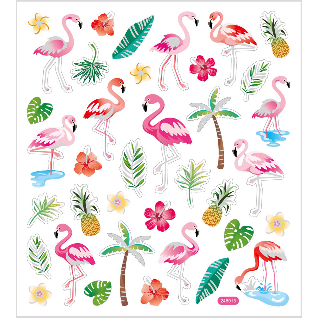 Flamingo stickervel met 37 gekleurde stickers