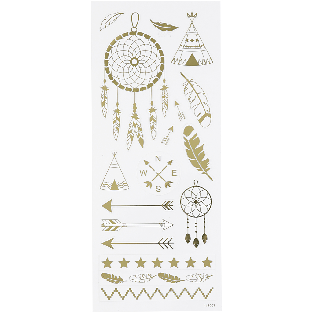 Stickers, indianen, 10x24 cm, goud, 1 vel