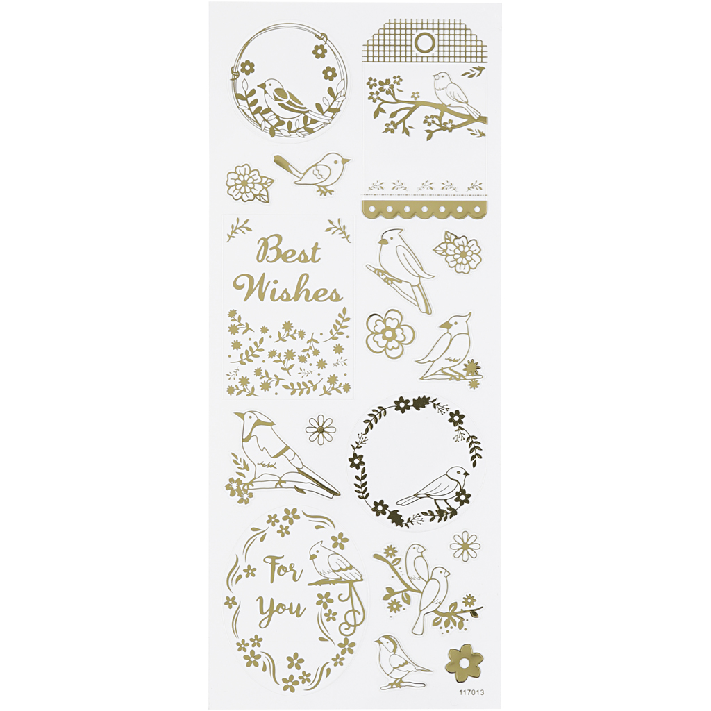 Stickers, vogels, 10x24 cm, goud, 1 vel