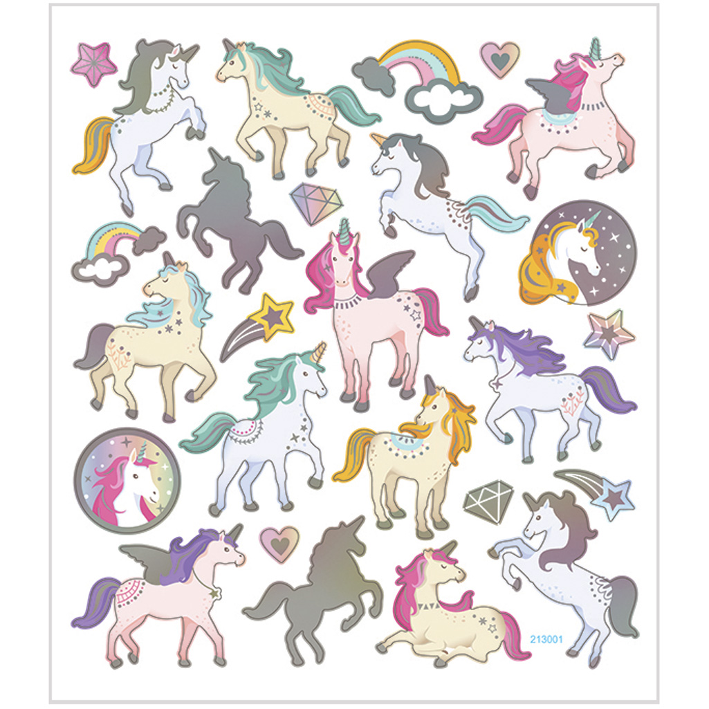 Stickers, unicorns, 15x16,5 cm, 1 vel