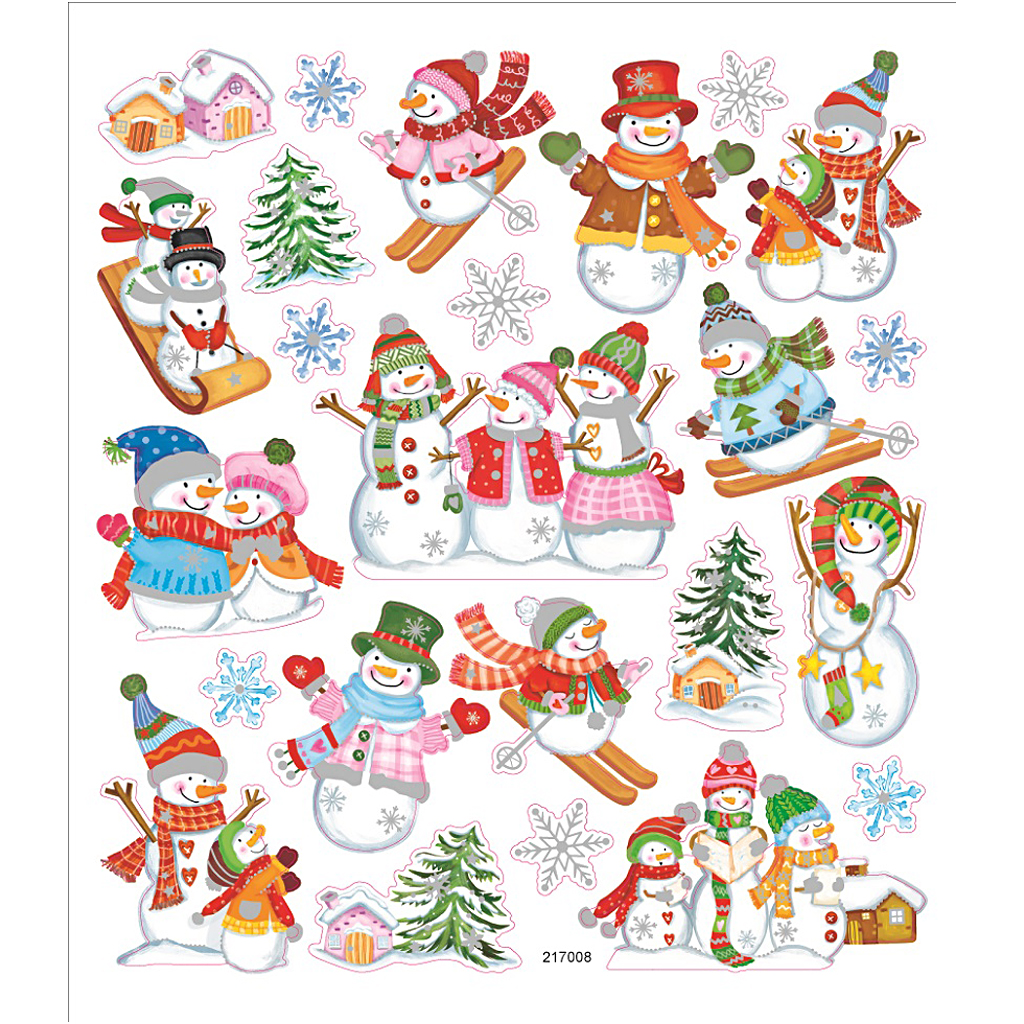 Stickers, skieende sneeuwpoppen, 15x16,5 cm, 1 vel