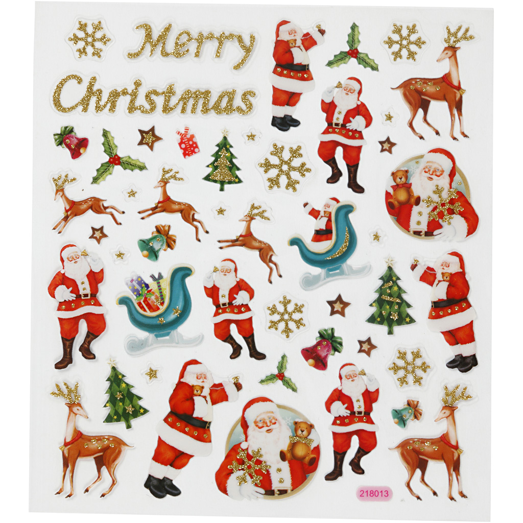 Stickers, kerstman met rendier, 15x16,5 cm, 1 vel