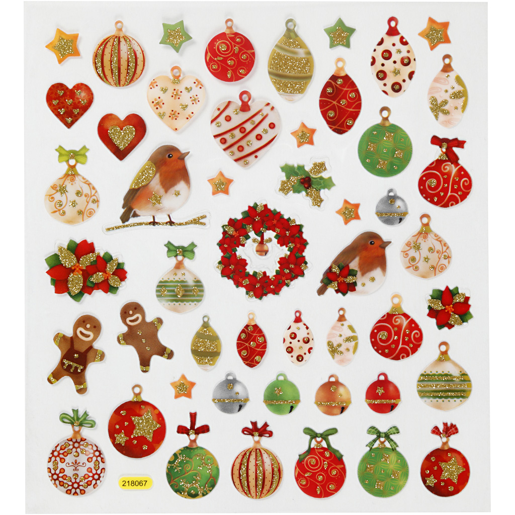 Stickers, kerstballen, 15x16,5 cm, 1 vel