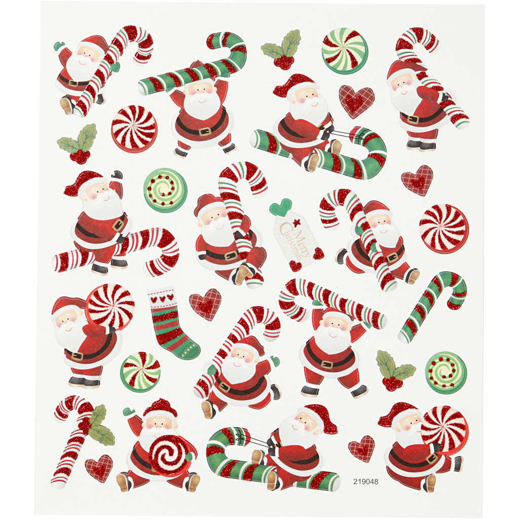 Stickers, kerstman met zuurstok, 15x16,5 cm, 1 vel