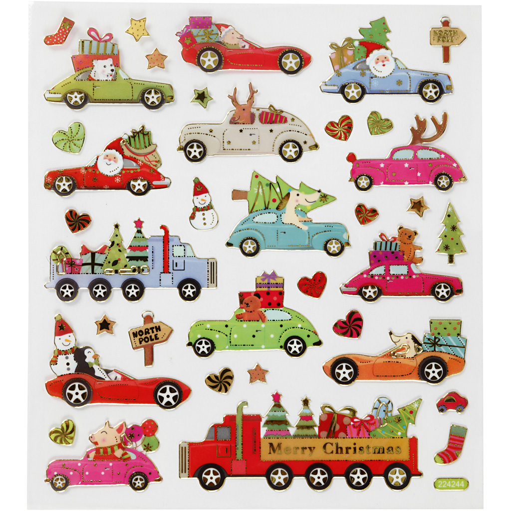 Stickers, naar huis rijden met kerst, 15x16,5 cm, 1 vel