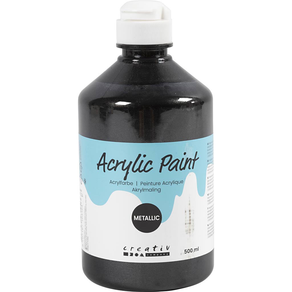 School acrylverf metallic, metallic, zwart, 500 ml/ 1 fles