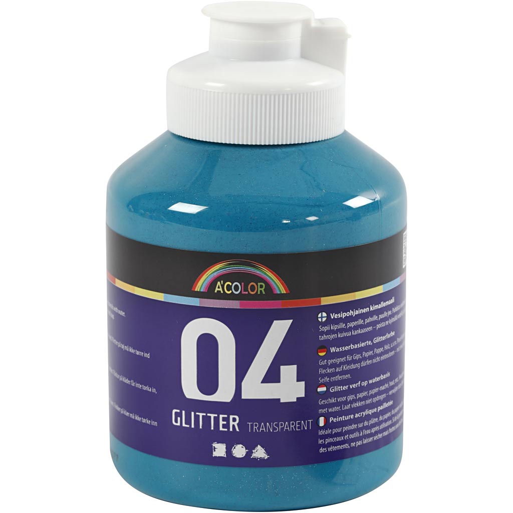 School acrylverf glitter, turquoise, 500 ml/ 1 fles