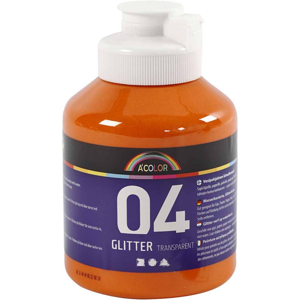 School acrylverf glitter, oranje, 500 ml/ 1 fles