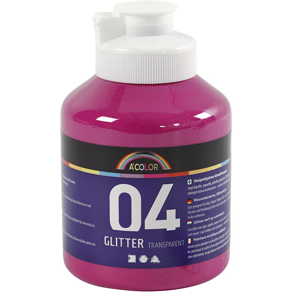 School acrylverf glitter, roze, 500 ml/ 1 fles