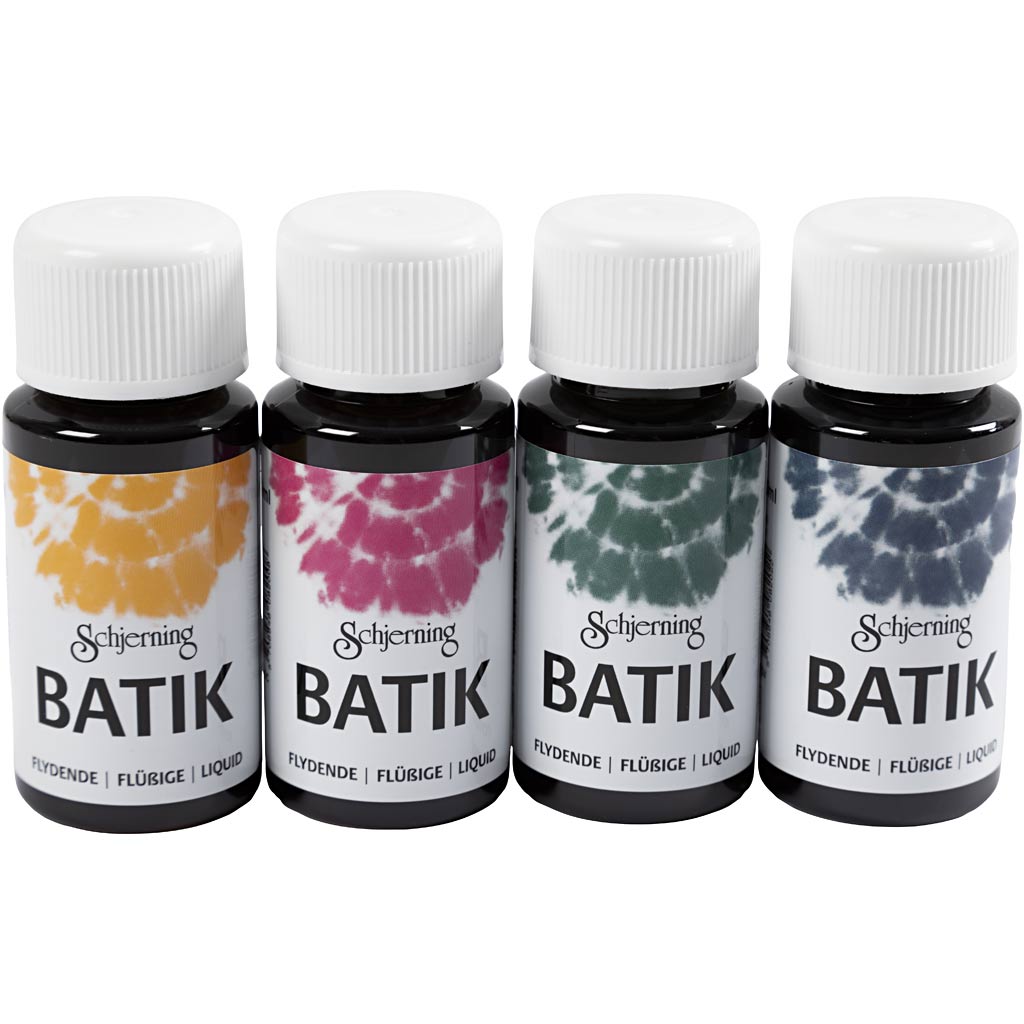 Batikverf, Marineblauw, Groen, Roze, Oranje Geel, 50 ml, 4 Fles