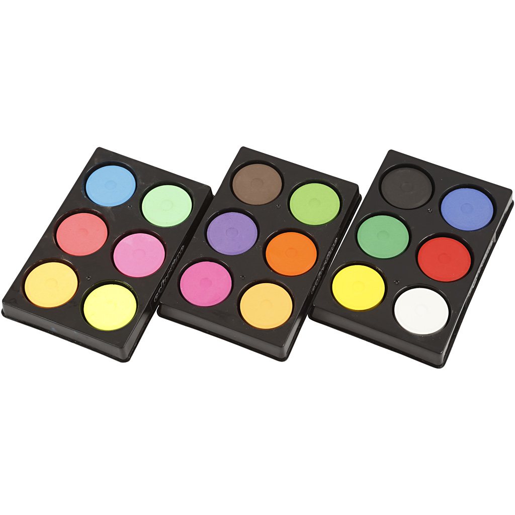 Waterverf, H: 16 mm, d: 44 mm, neon kleuren, extra kleuren, 1 set