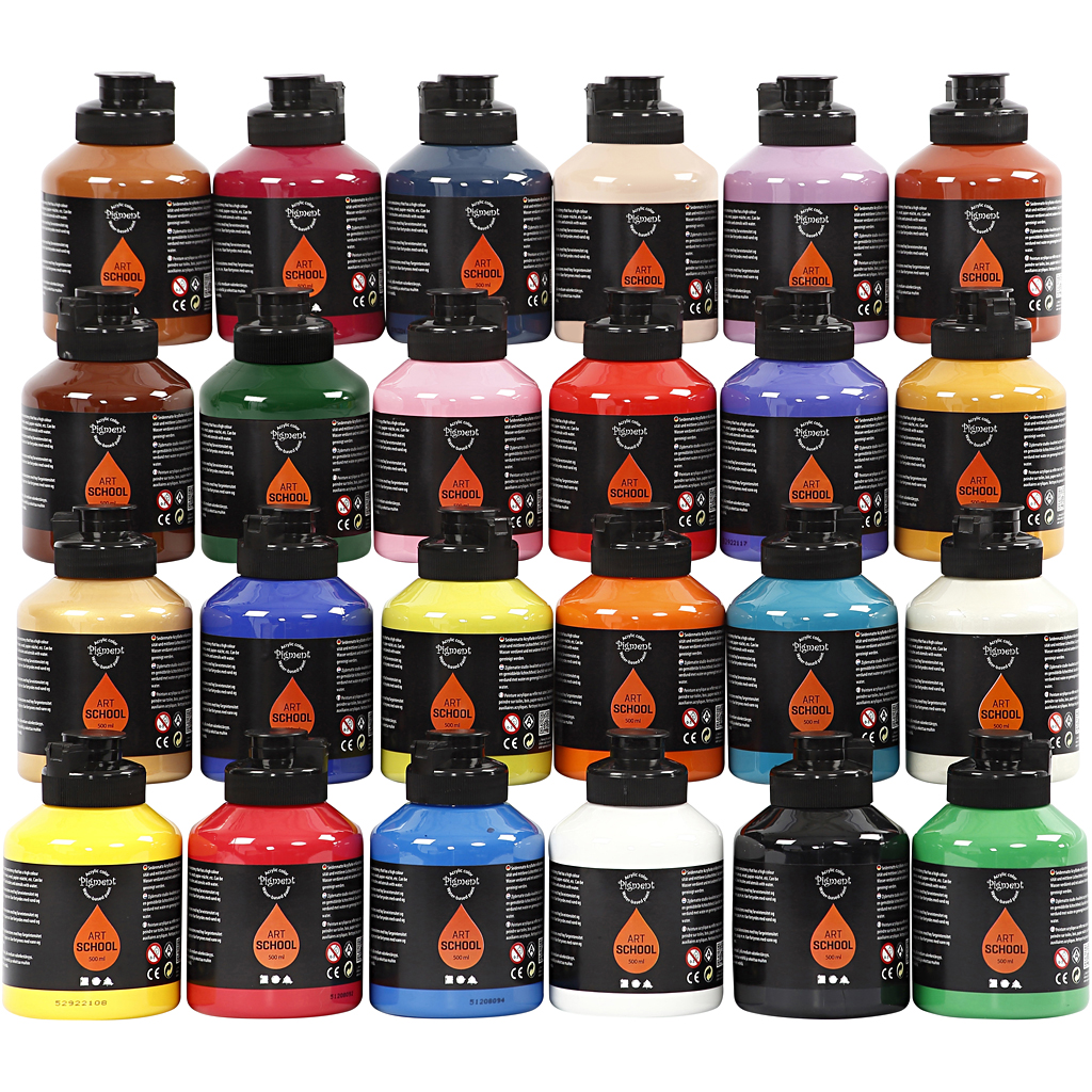 Pigment Art School, diverse kleuren, 24x500 ml/ 1 doos