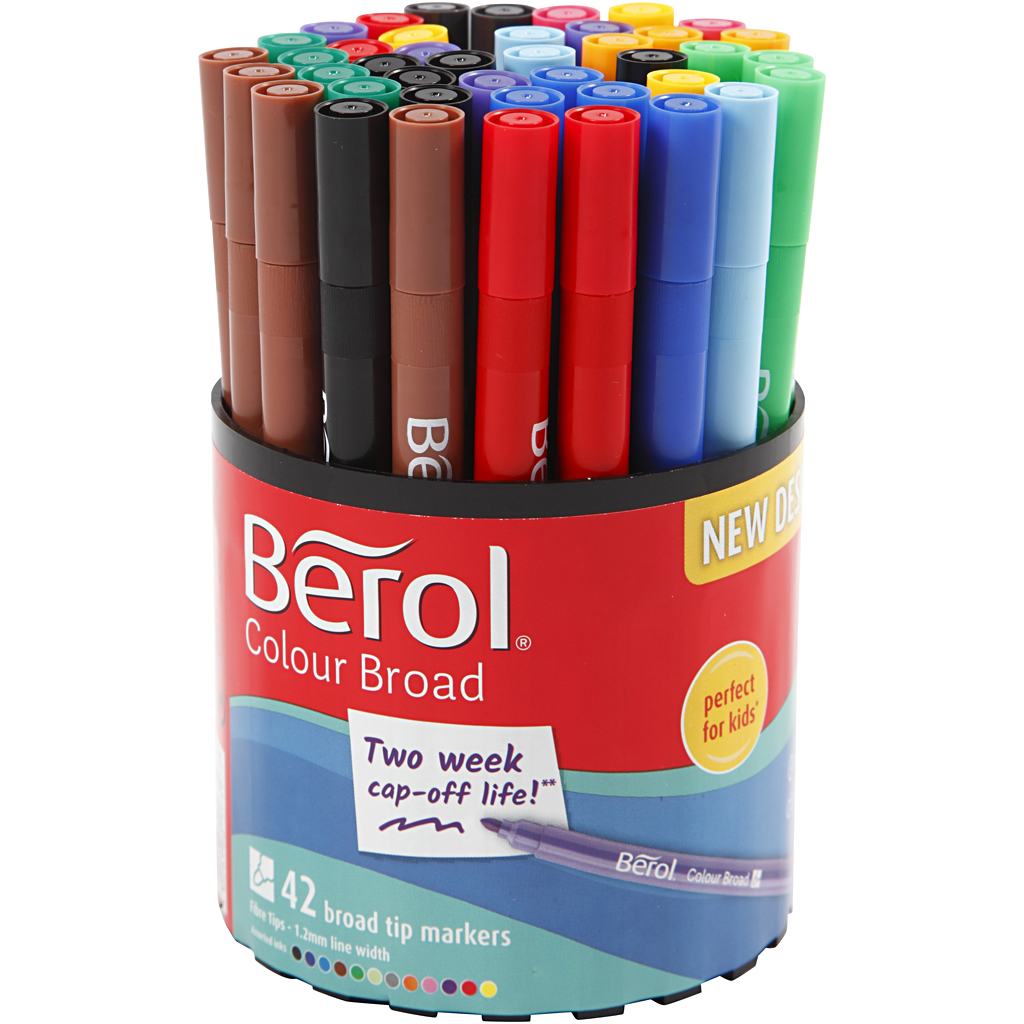 Berol Colourfine, d 10 mm, lijndikte 0,3-0,7 mm, diverse kleuren, 42 stuk/ 1 Doosje