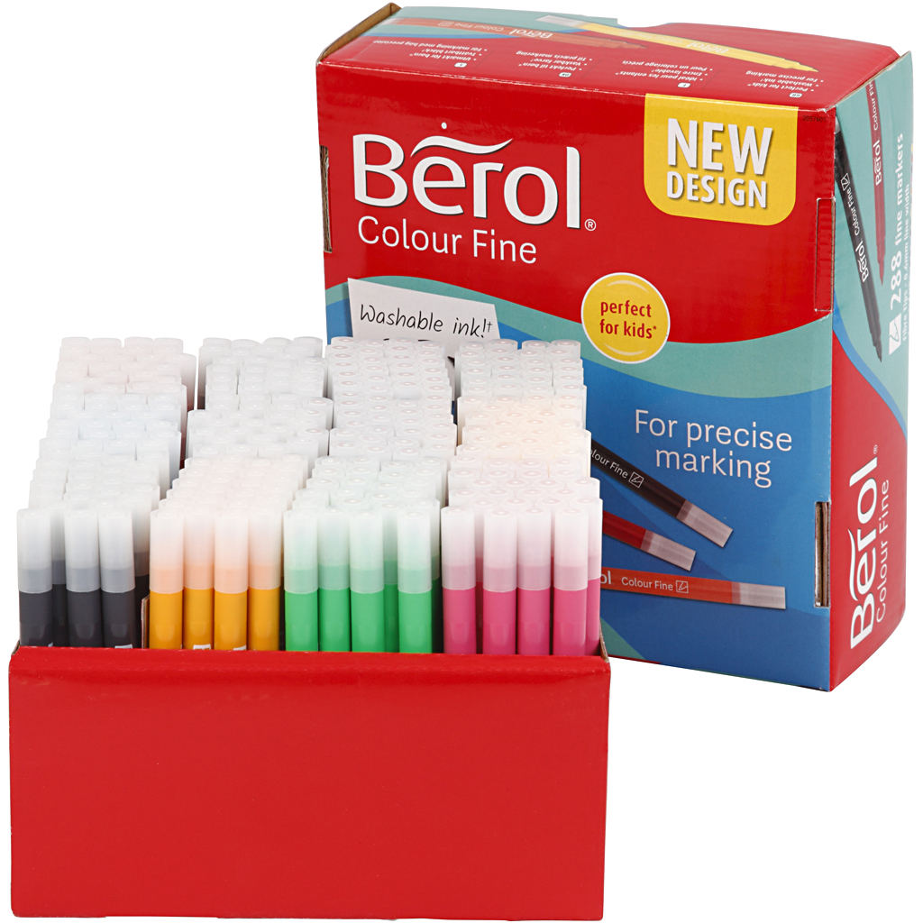 Berol Colourfine, lijndikte 0,3-0,7 mm, diverse kleuren, 288 stuk/ 1 doos
