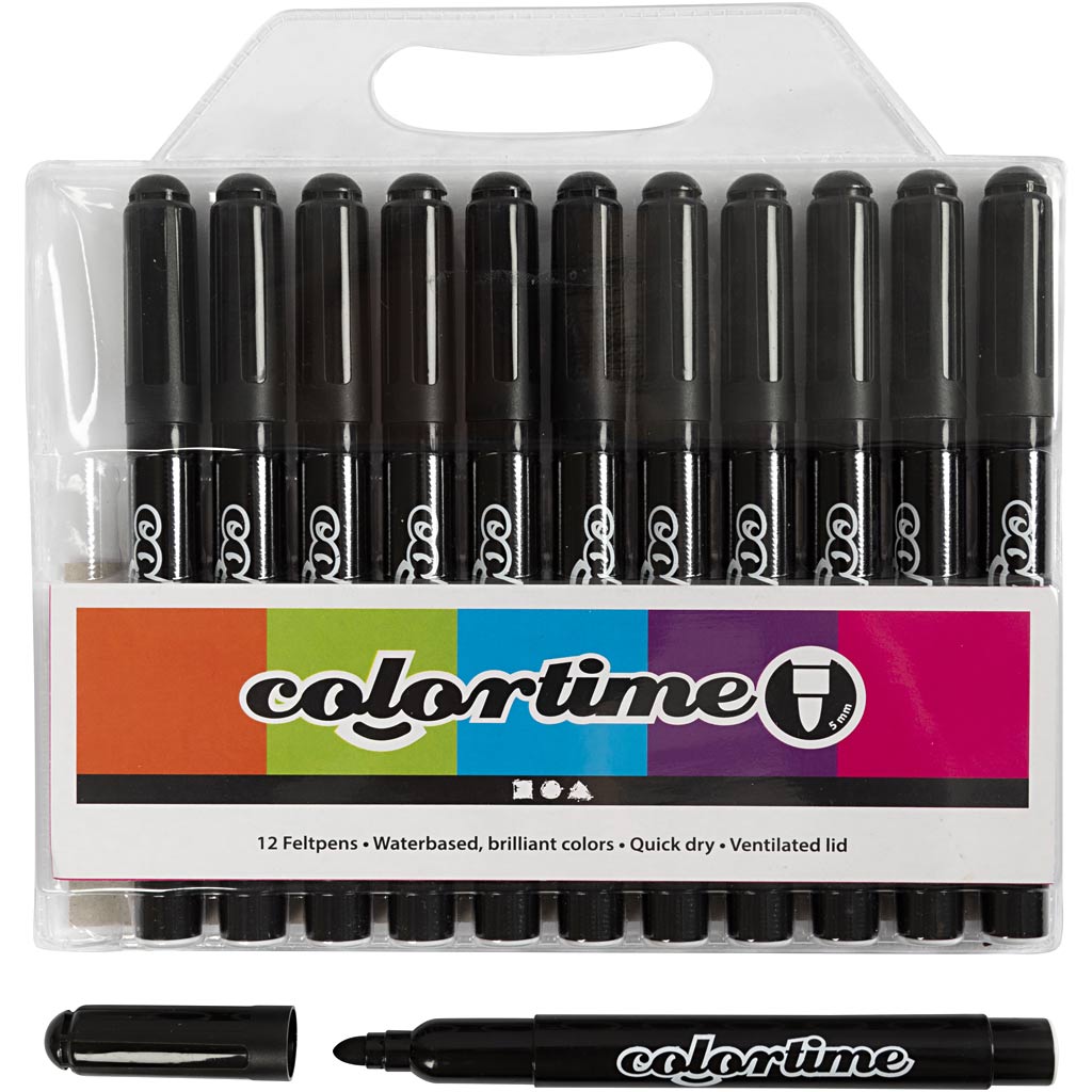 Colortime stift,  5 mm lijn, zwart, 12 stuks