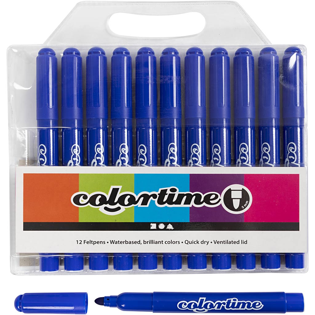 Colortime stift, 5 mm lijn, blauw, 12 stuks