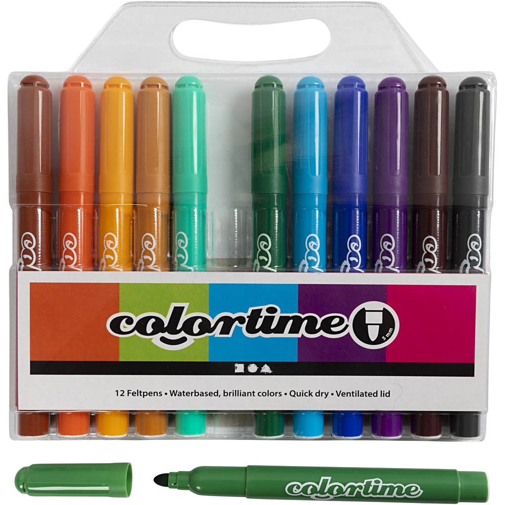 Colortime stift,  5 mm lijn, extra kleuren, 12 assorti