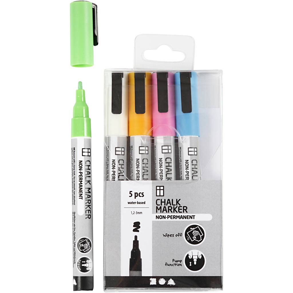 Chalk Markers Set 1,2-3 mm Sterke Kleuren 5 stuks