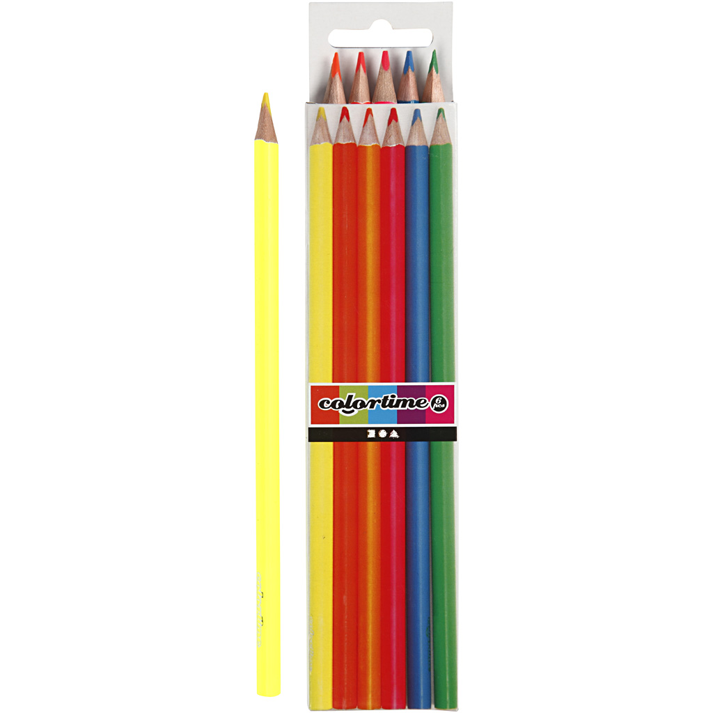 Colortime kleurpotloden, L: 17,45 cm, vulling 3 mm, neon kleuren, 6 stuk/ 1 doos